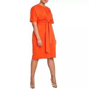 Eloquii Tie-Waist Orange Midi Dress